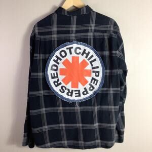 Upcycled Red Hot Chili Peppers Flannel reworked tee shirt Black Gray XL